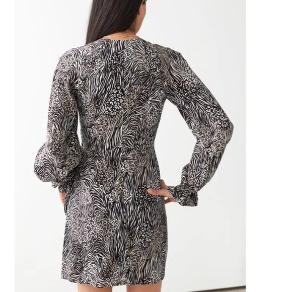 & Other Stories Flowy Leopard Print Mini Dress Puff Sleeves Side Tie Skirt 4 - Picture 2 of 16